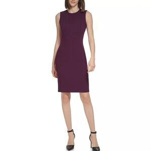 Calvin Klein Purple Sheath Midi Dress Mock Neck Sleeveless